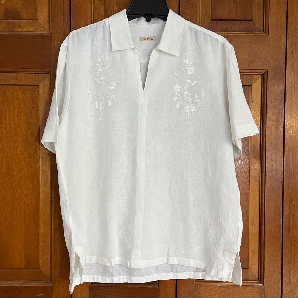 Florentino men’s short sleeve linen shirt with embroidery detail